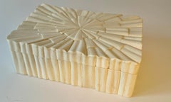 Boîte à couvercle en os ou en résine sculptée avec intérieur en bois