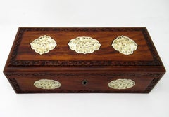 Carved Bone Sandalwood Cantonese Canton Chinese Ladies Glove Box, 19th Century
