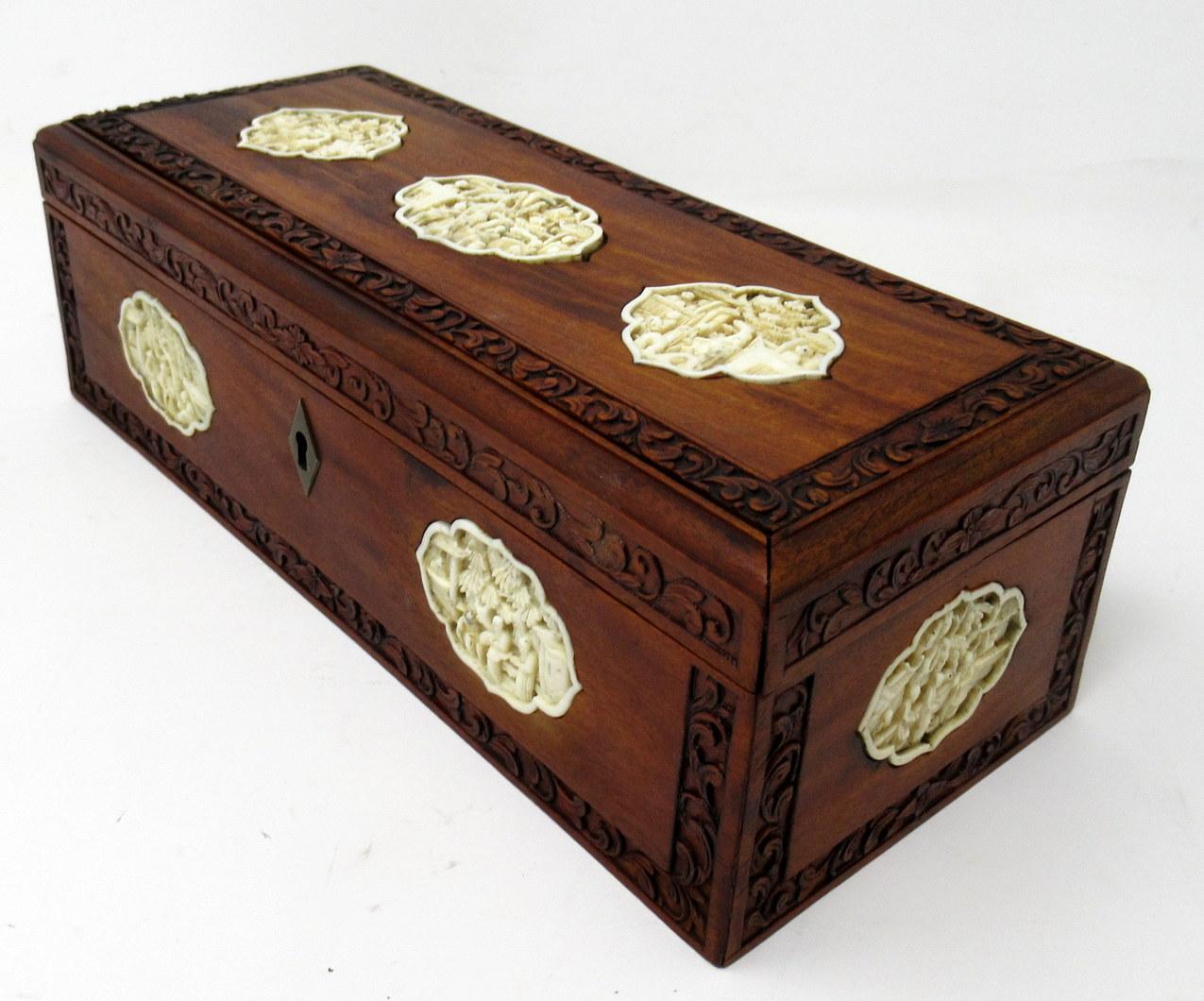 Carved Bone Sandalwood Cantonese Canton Chinese Ladies Glove Box, 19th Century 1