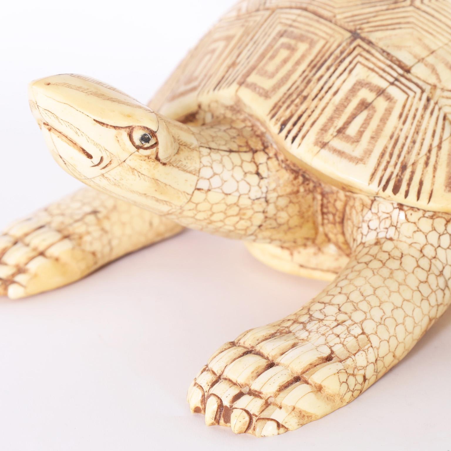 Hand-Carved Carved Bone Turtle For Sale