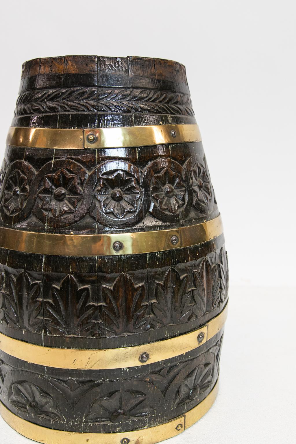 Hand-Carved Carved Brass Bound Barrel For Sale