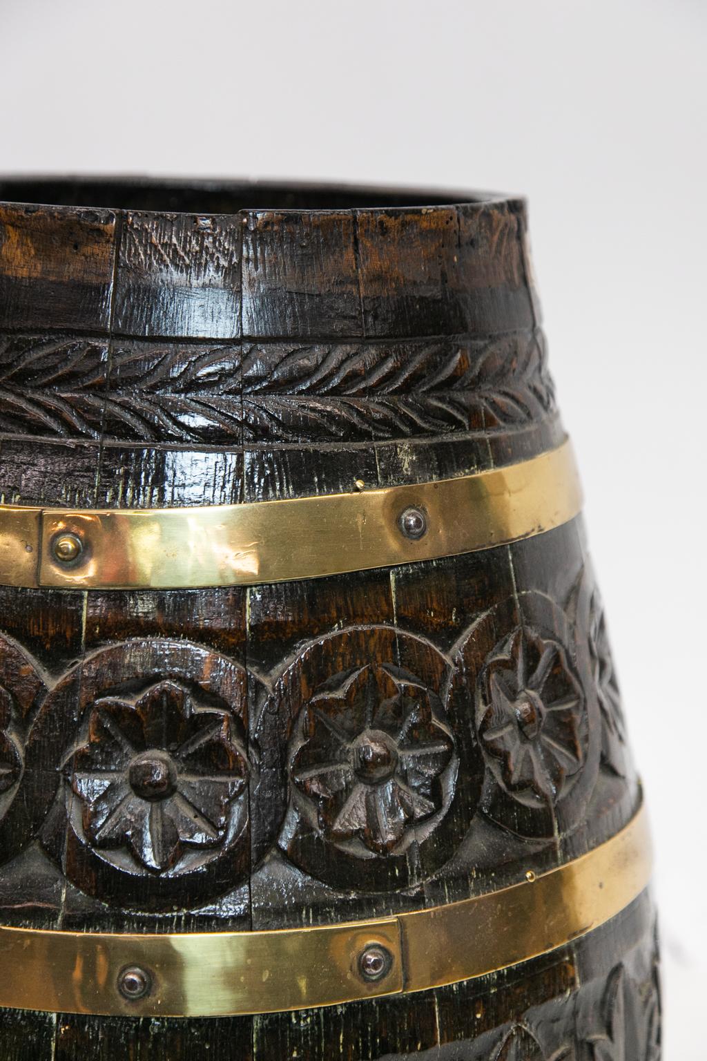 Carved Brass Bound Barrel In Good Condition For Sale In Wilson, NC