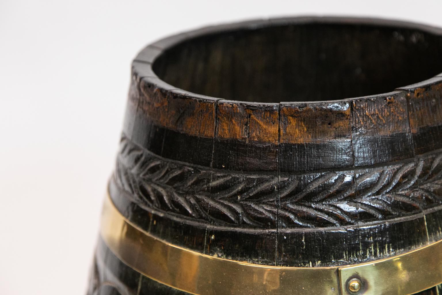 Late 19th Century Carved Brass Bound Barrel For Sale