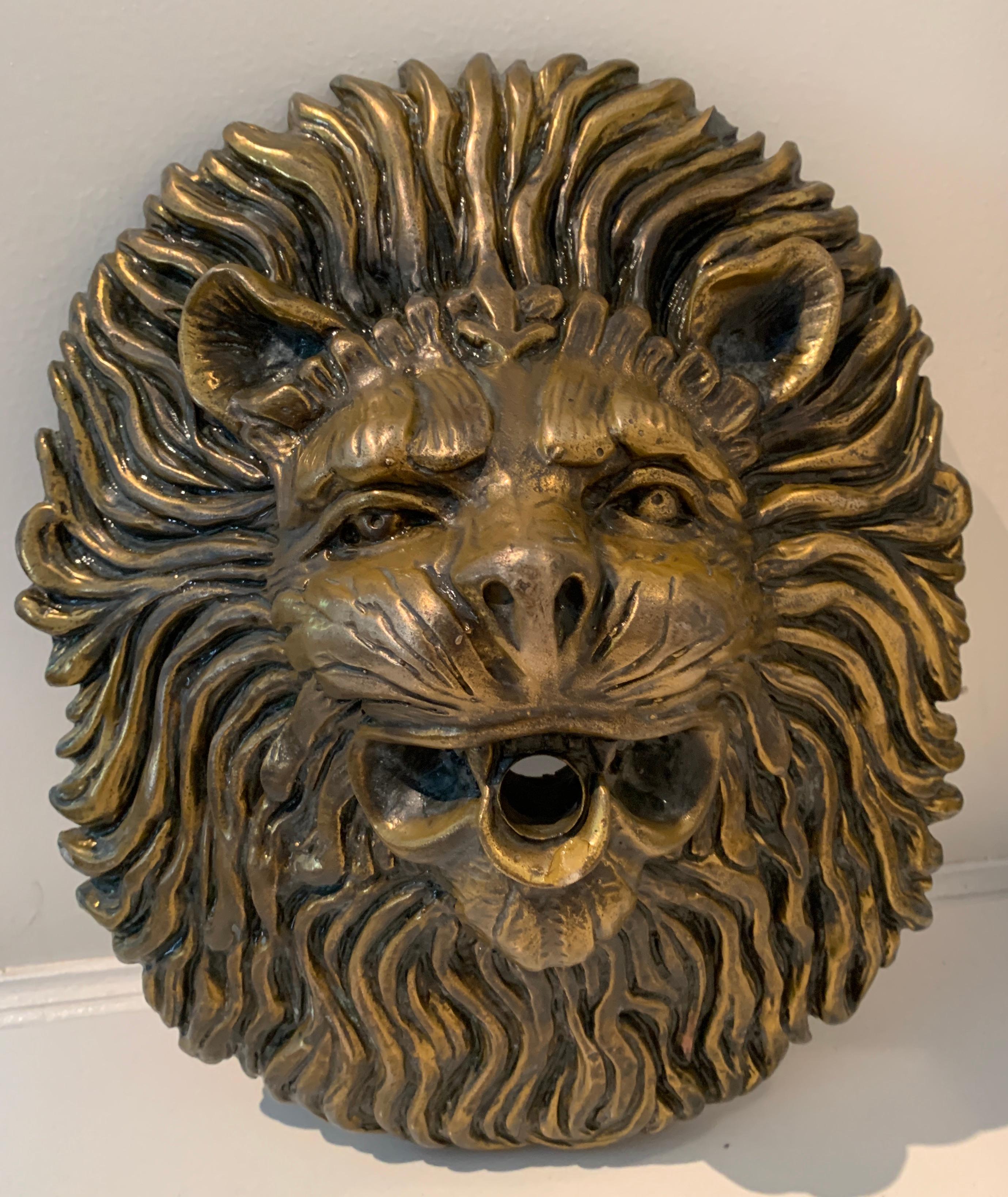 Carved Brass Lion Fountain Head In Good Condition In Los Angeles, CA