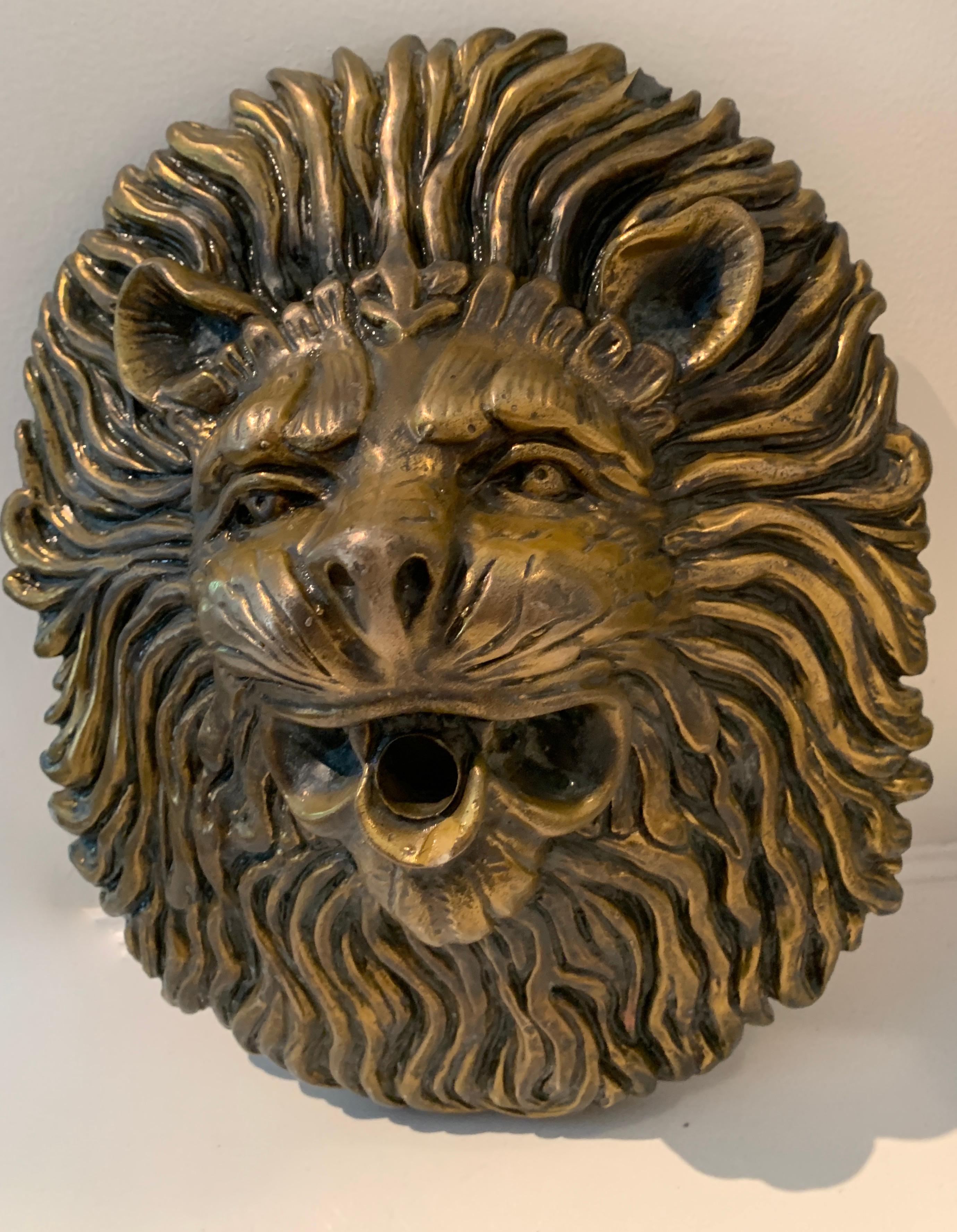 20th Century Carved Brass Lion Fountain Head