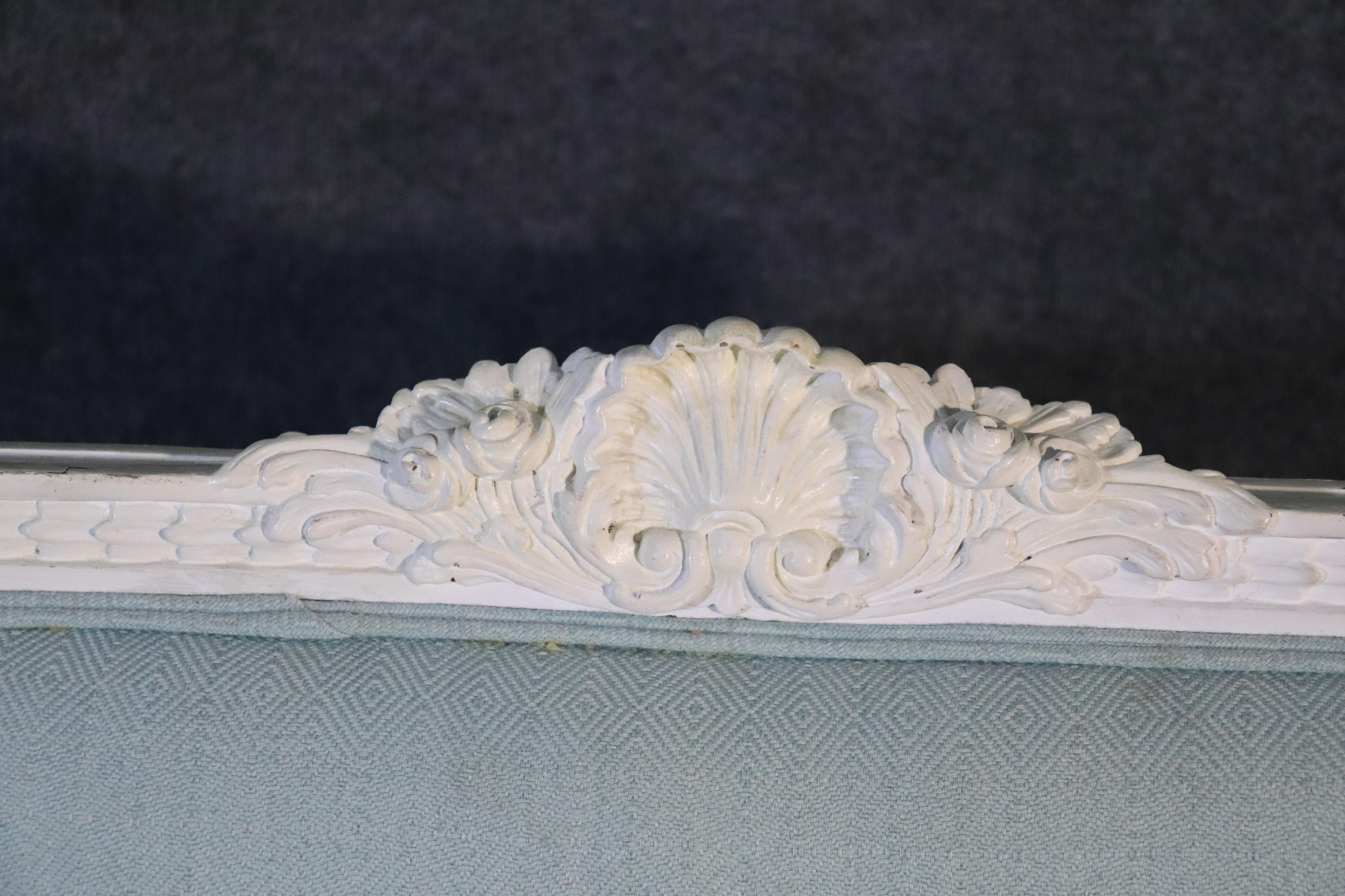 Carved Bright White Distressed Painted French Louis XVI Bergère Club Chair In Good Condition In Swedesboro, NJ