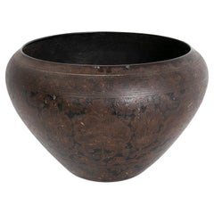 Carved Bronze Bowl with Flower and Border Decoration