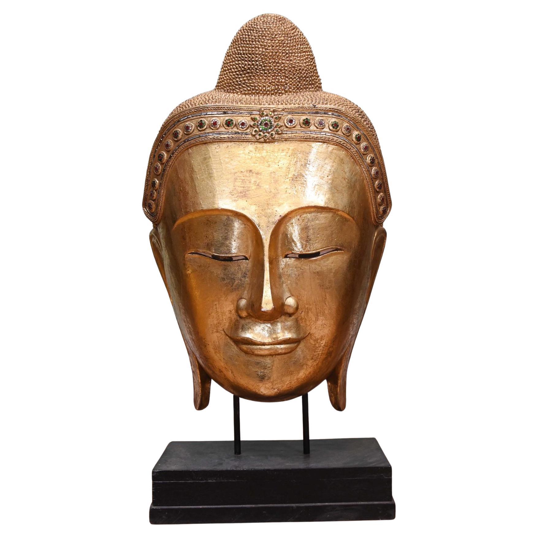 Geschnitzte Buddha-Büste Thailändische Buddhistische Kunst 1930