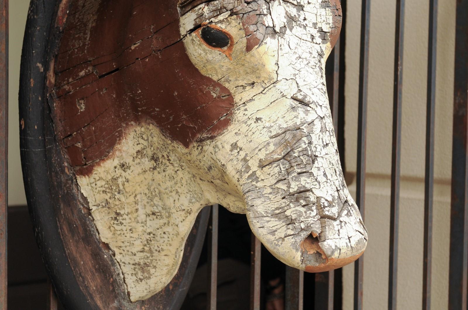 Carved Bull Head with Weathered Patina, Found in an Austrian Castle, circa 1880 2