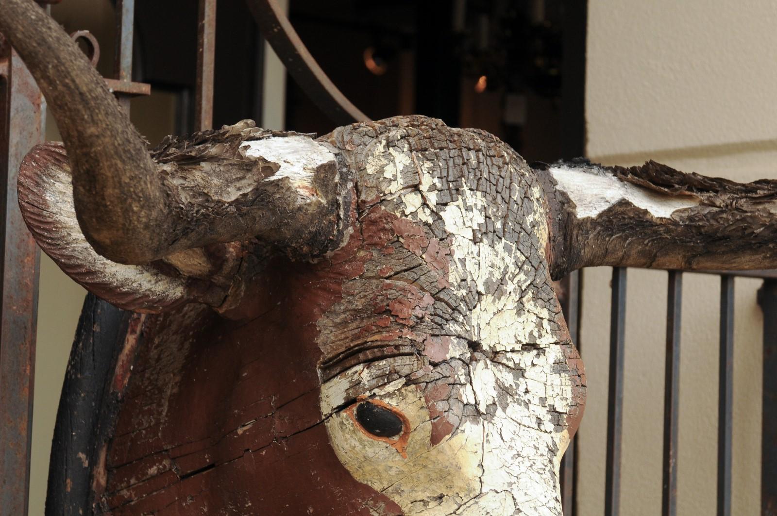 Carved Bull Head with Weathered Patina, Found in an Austrian Castle, circa 1880 3