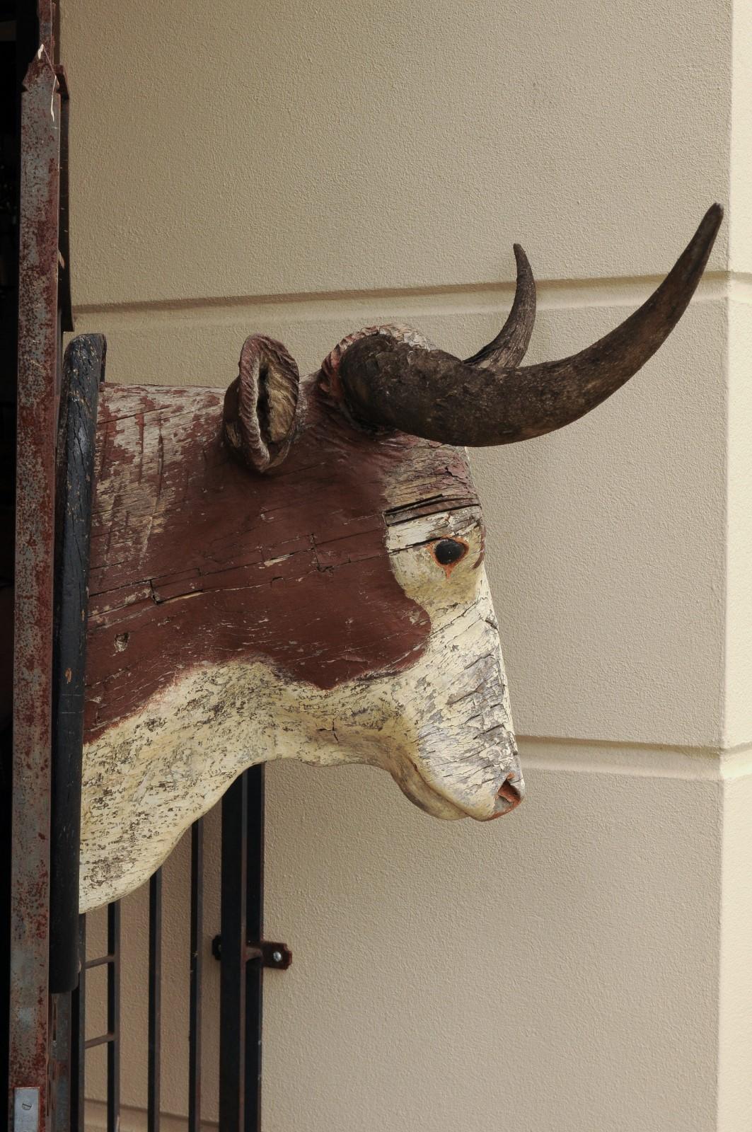 Carved Bull Head with Weathered Patina, Found in an Austrian Castle, circa 1880 4