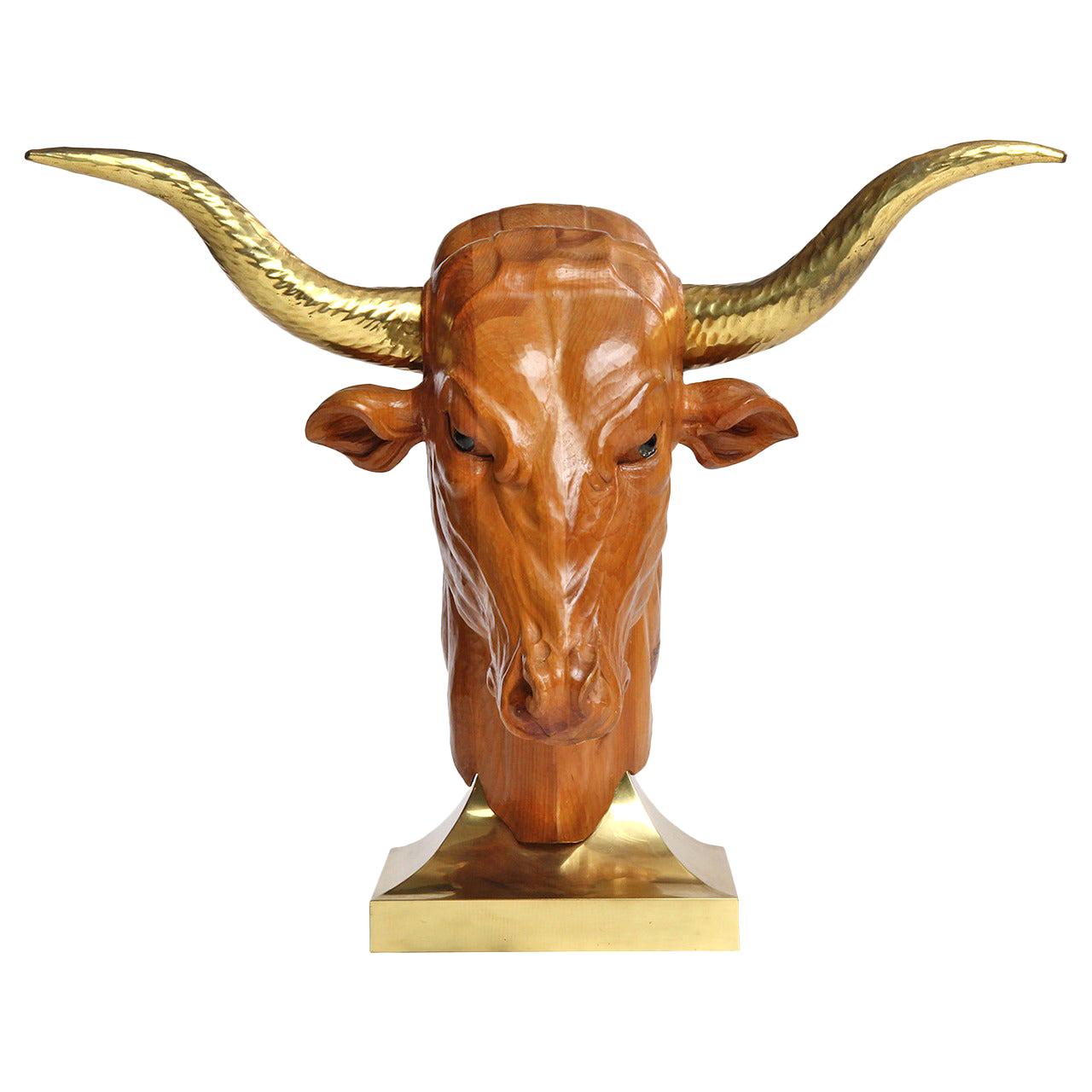 Carved Bull Sculpture For Sale