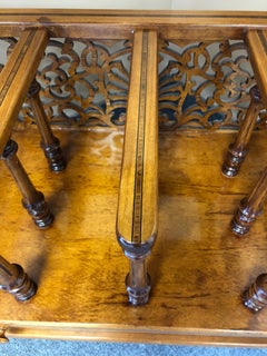 Carved Burl and Inlaid Rho Mobili Canterbury Magazine Rack with Single Drawer