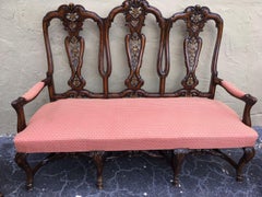 Carved Burl Walnut Queen Anne Style Three Seats Sofa, circa 1940