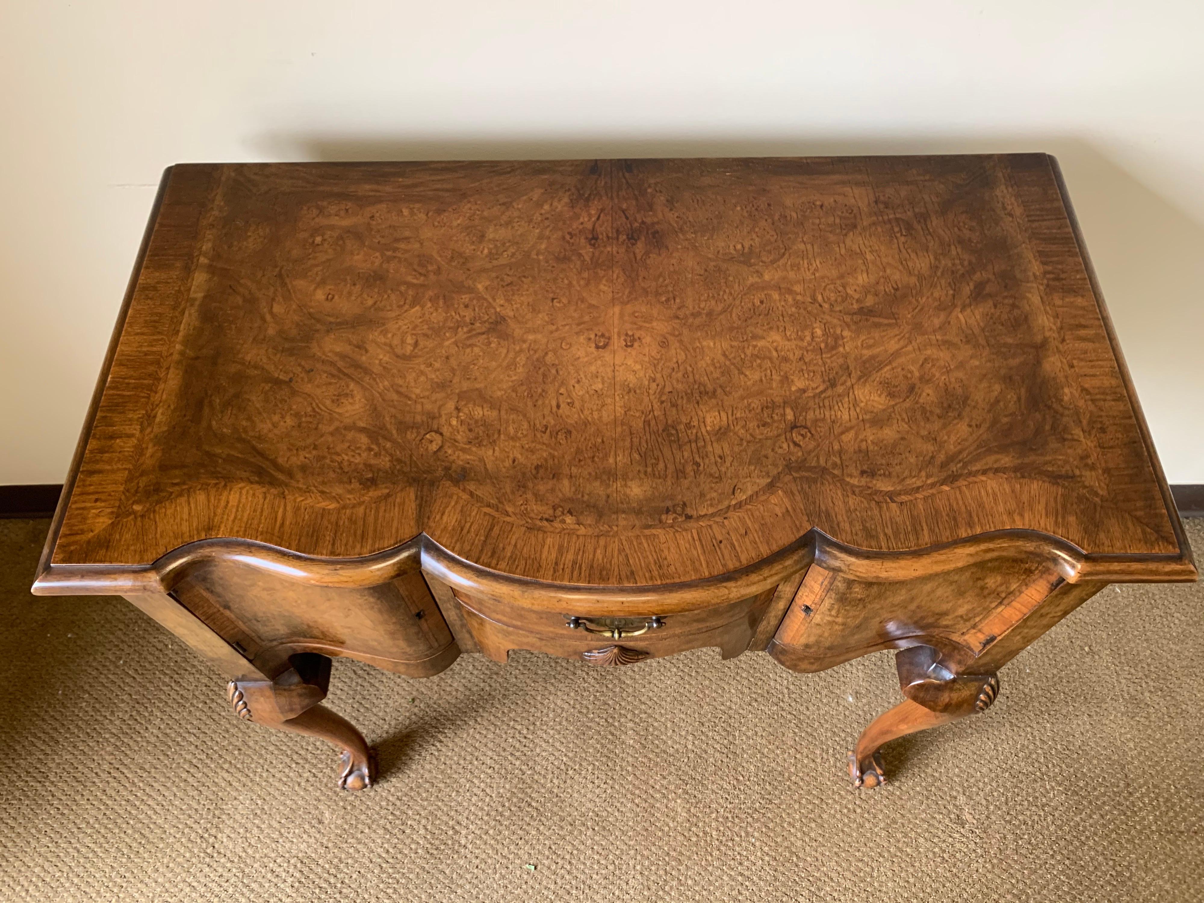 Carved Burled Walnut Ball and Claw Console Table In Good Condition In West Hartford, CT