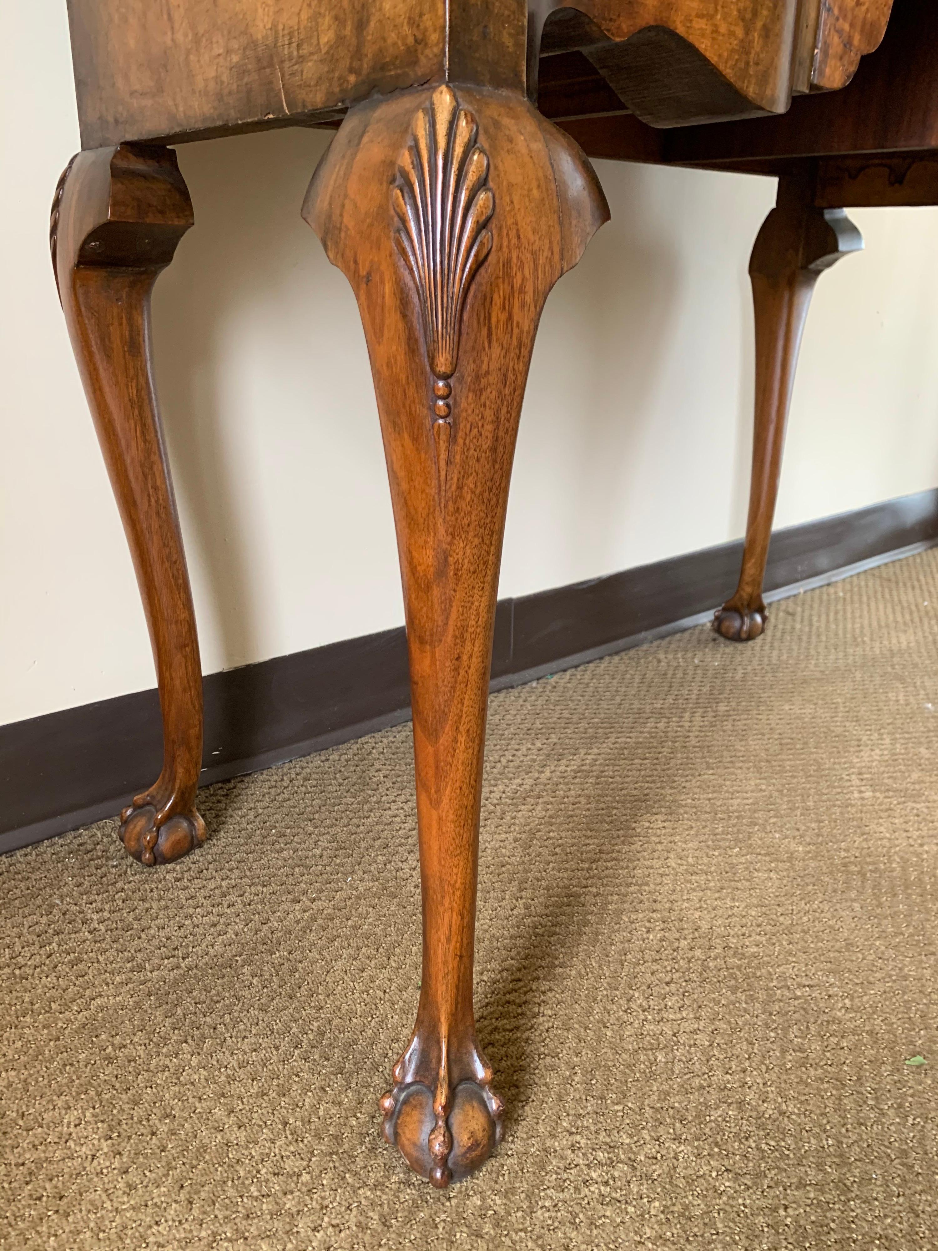 Carved Burled Walnut Ball and Claw Console Table 2