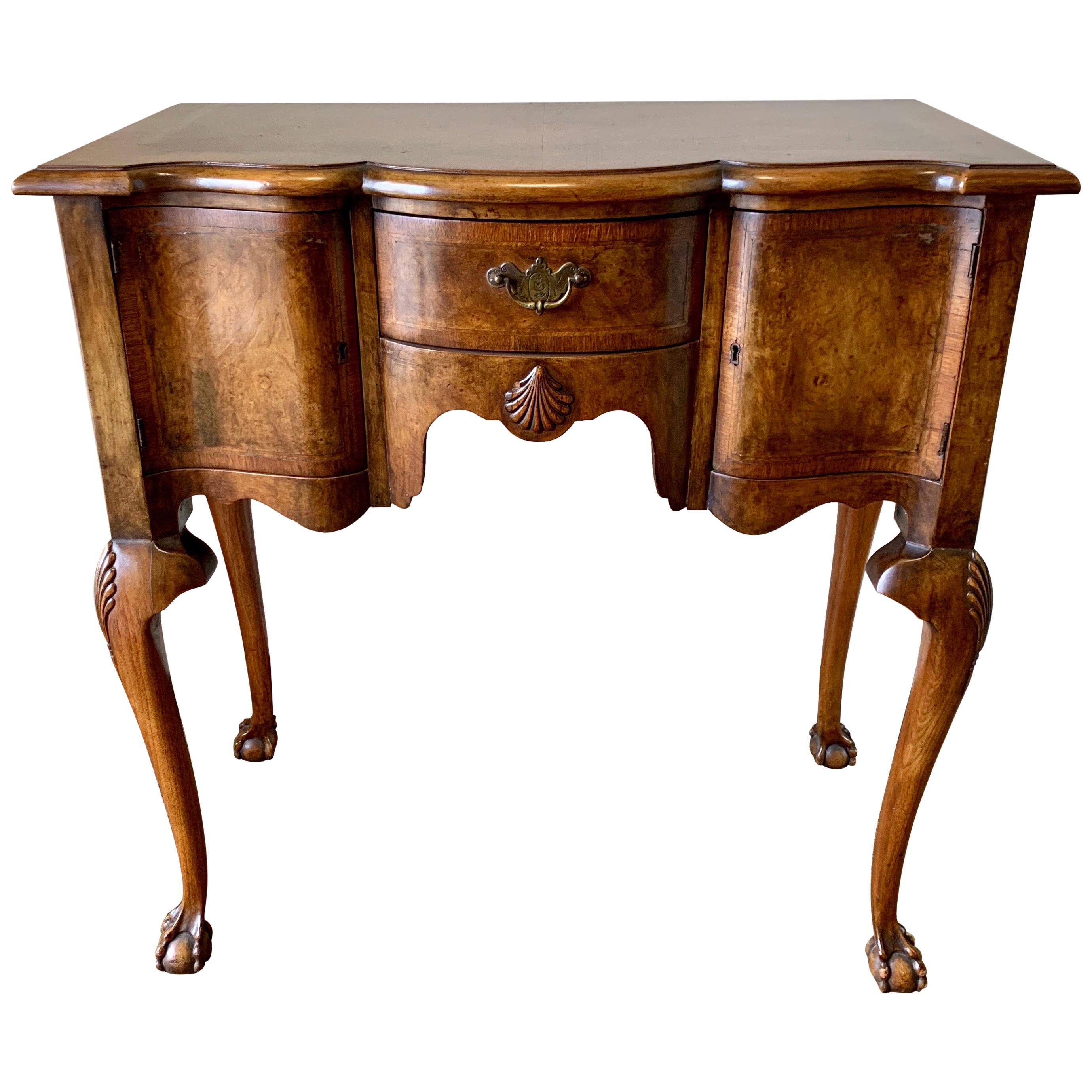 Carved Burled Walnut Ball and Claw Console Table