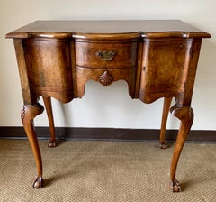 Carved Burled Walnut Console Table and Black Chinoiserie Mirror, 2 Pcs