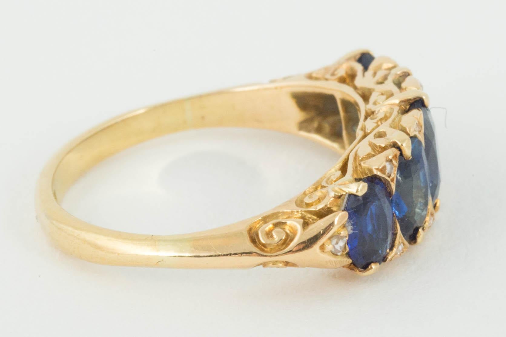 Victorian Carved Burma Sapphire Ring For Sale