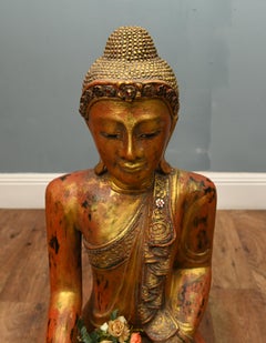 Carved Burmese Buddha Statue Lotus Pose Mudra Buddhism