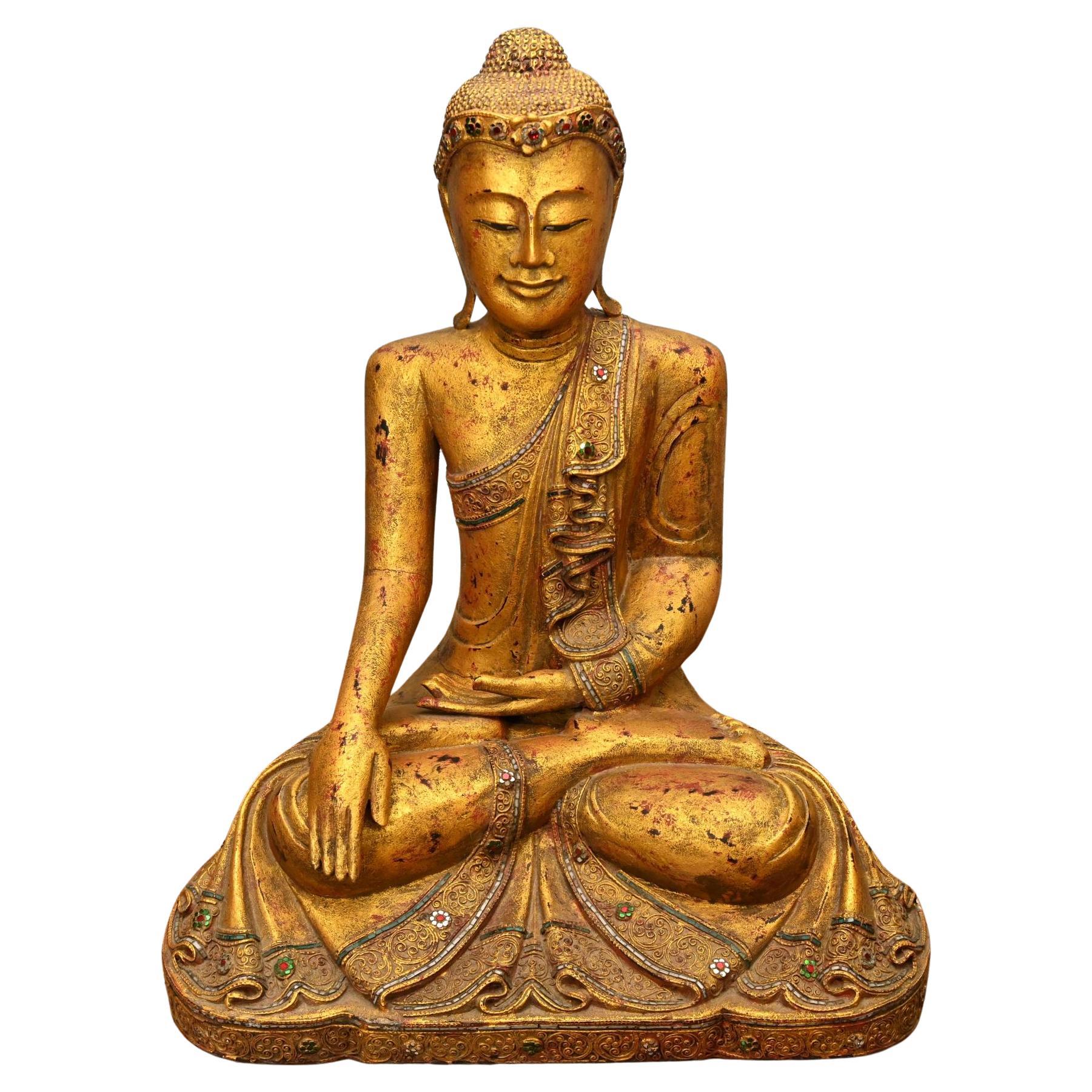 Carved Burmese Buddhist Statue Lotus Buddha Carving Myanmar For Sale