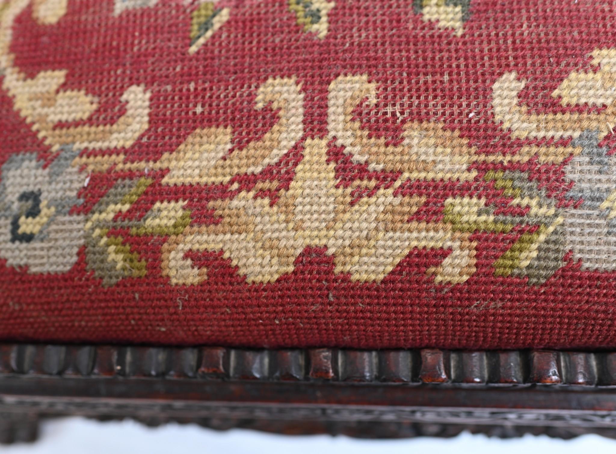 Other Carved Burmese Foot Stool Needlepoint Tapestry Burma Myanmar