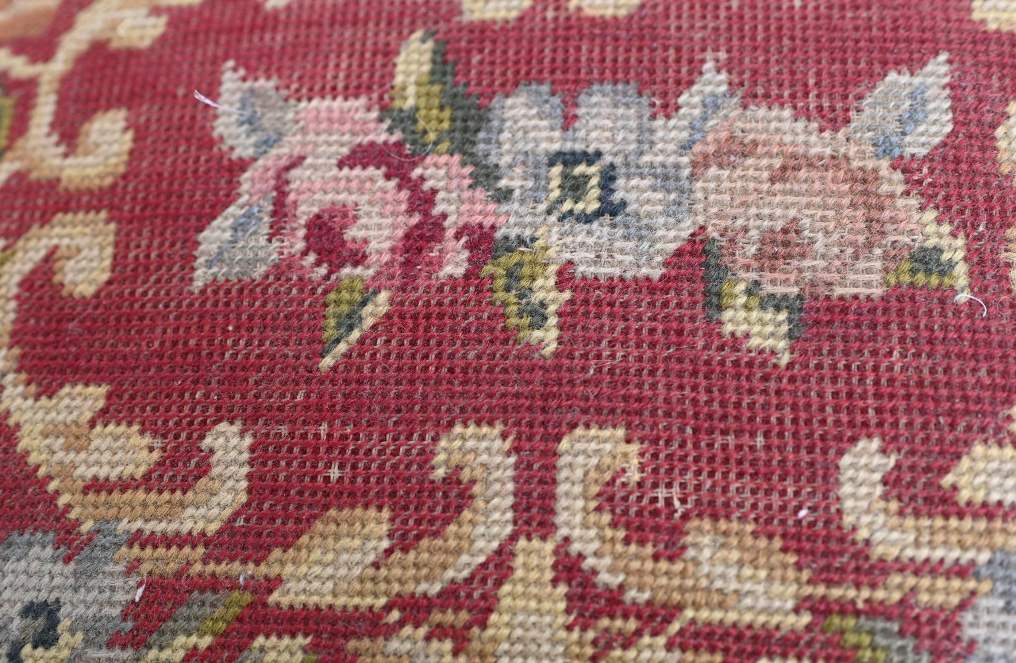 Carved Burmese Foot Stool Needlepoint Tapestry Burma Myanmar 3