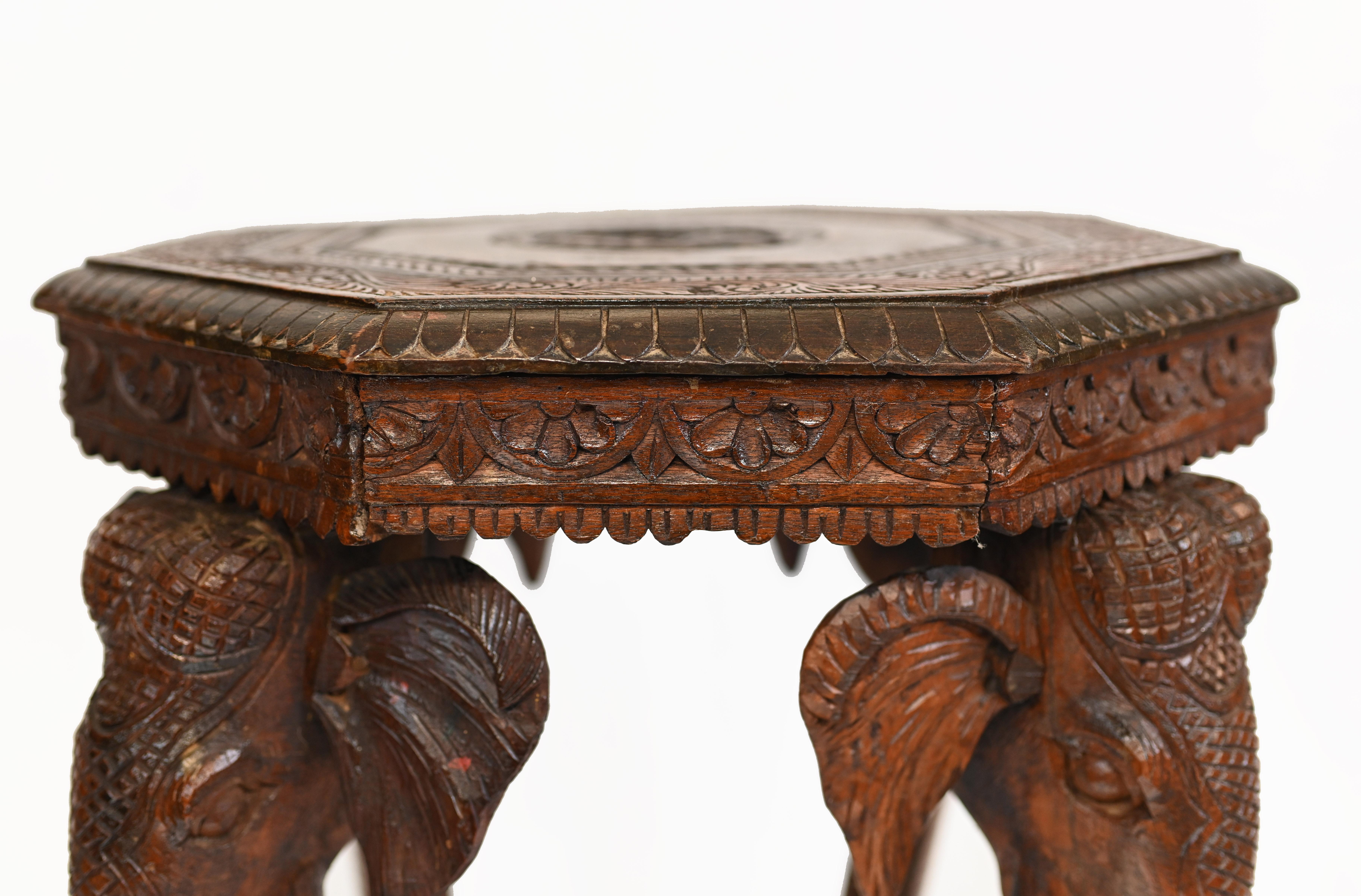 Carved Burmese Side Table Elephant Legs Burma 1880 For Sale 1
