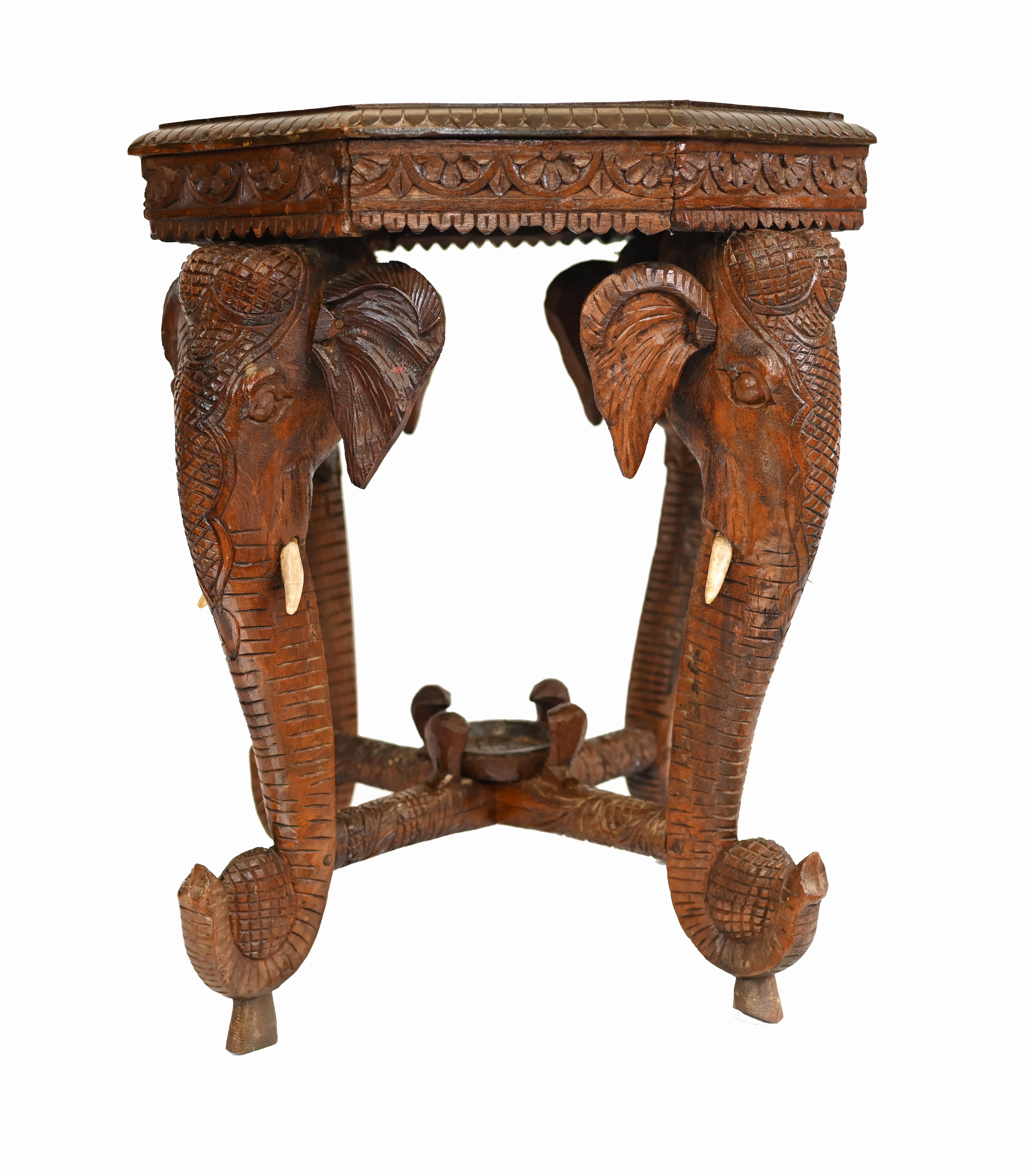 Carved Burmese Side Table Elephant Legs Burma 1880 For Sale 2