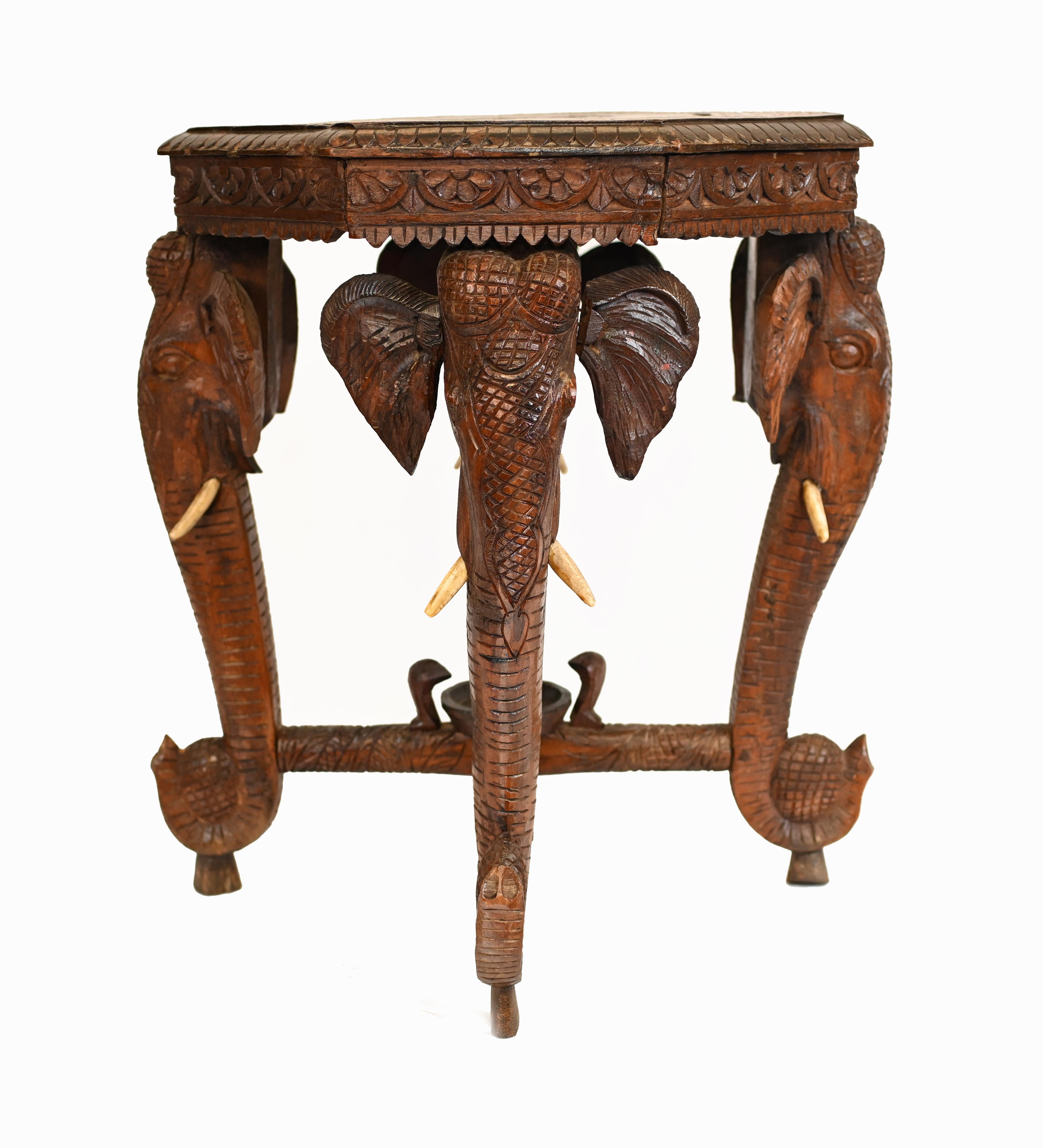 Carved Burmese Side Table Elephant Legs Burma 1880 For Sale 3