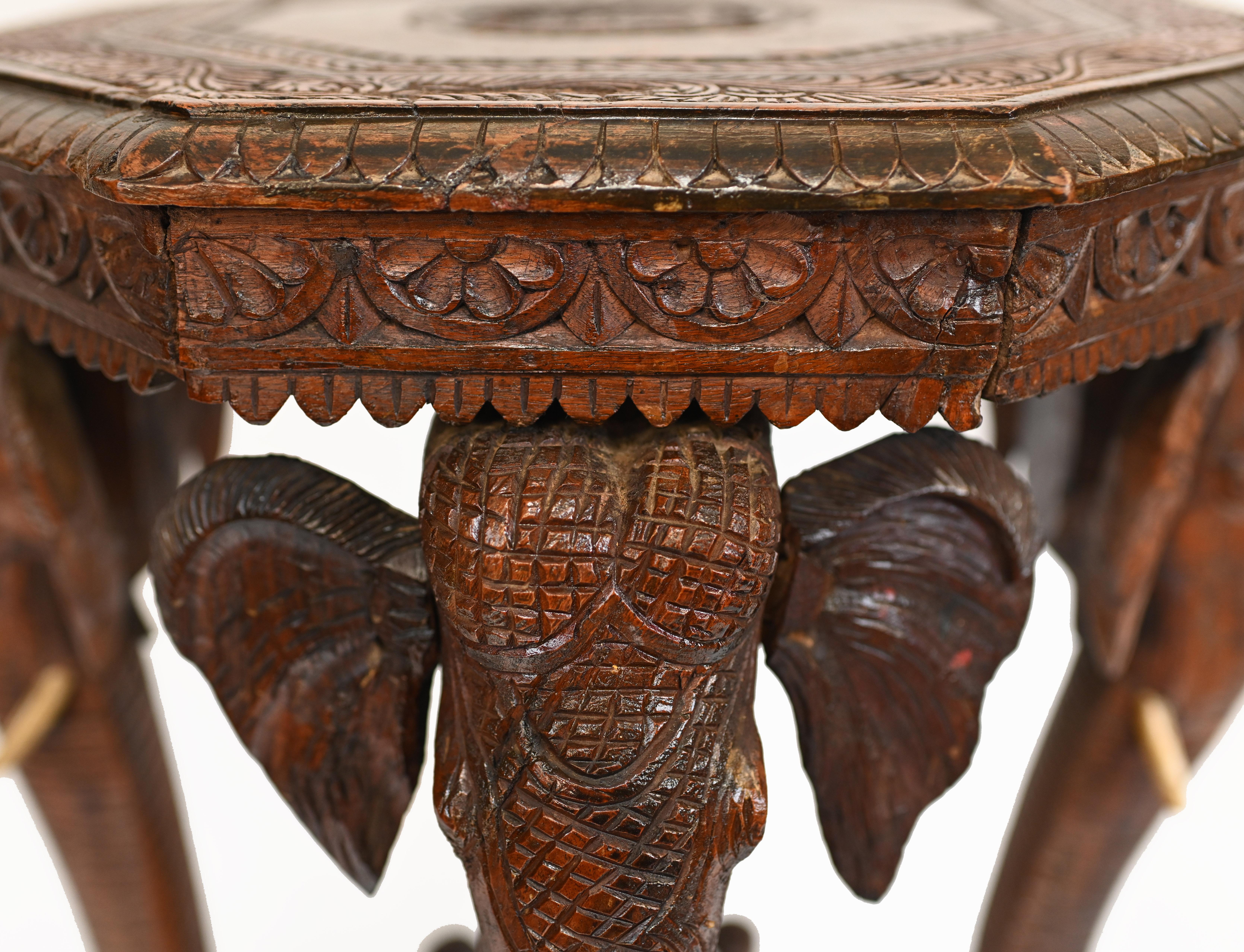 Carved Burmese Side Table Elephant Legs Burma 1880 For Sale 4