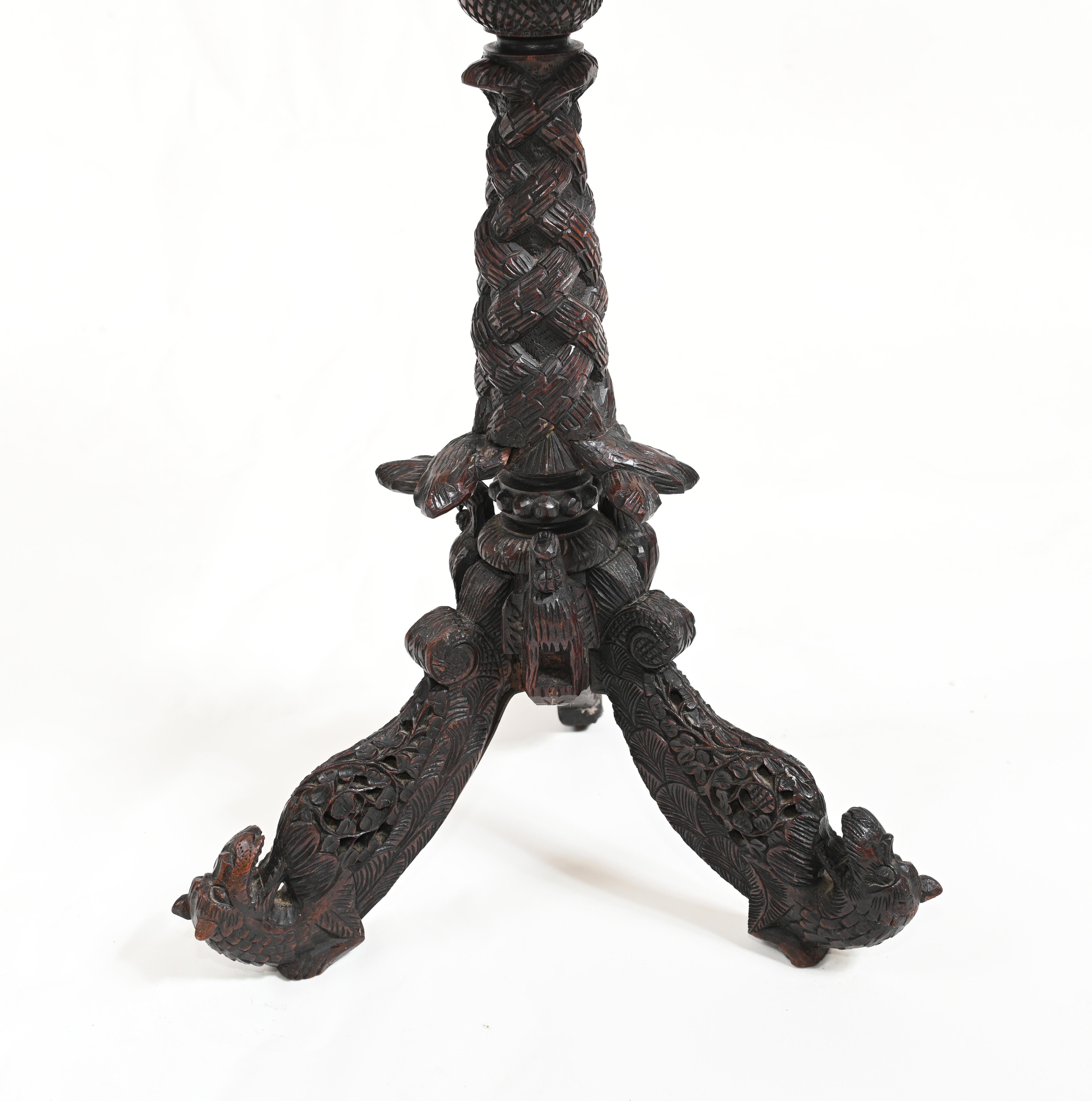 Carved Burmese Side Table Myanmar Burma Furniture, 1840 In Good Condition For Sale In Potters Bar, GB