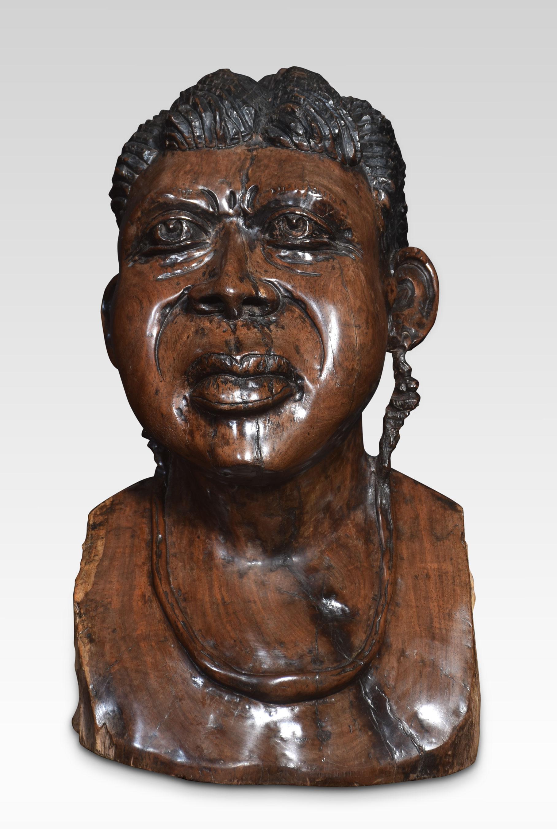 Carved bust of a tribeswoman In Good Condition For Sale In Cheshire, GB