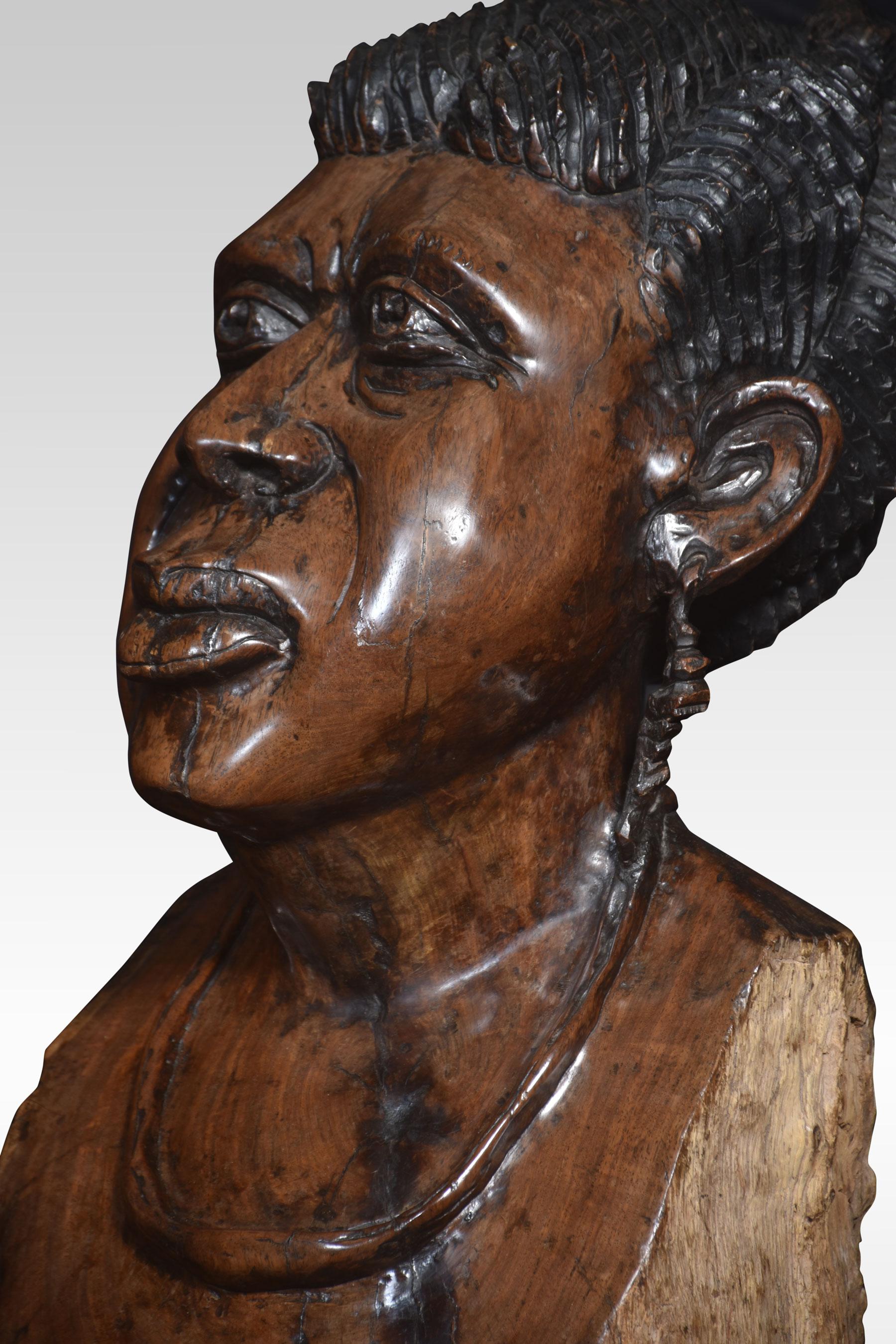 Wood Carved bust of a tribeswoman For Sale