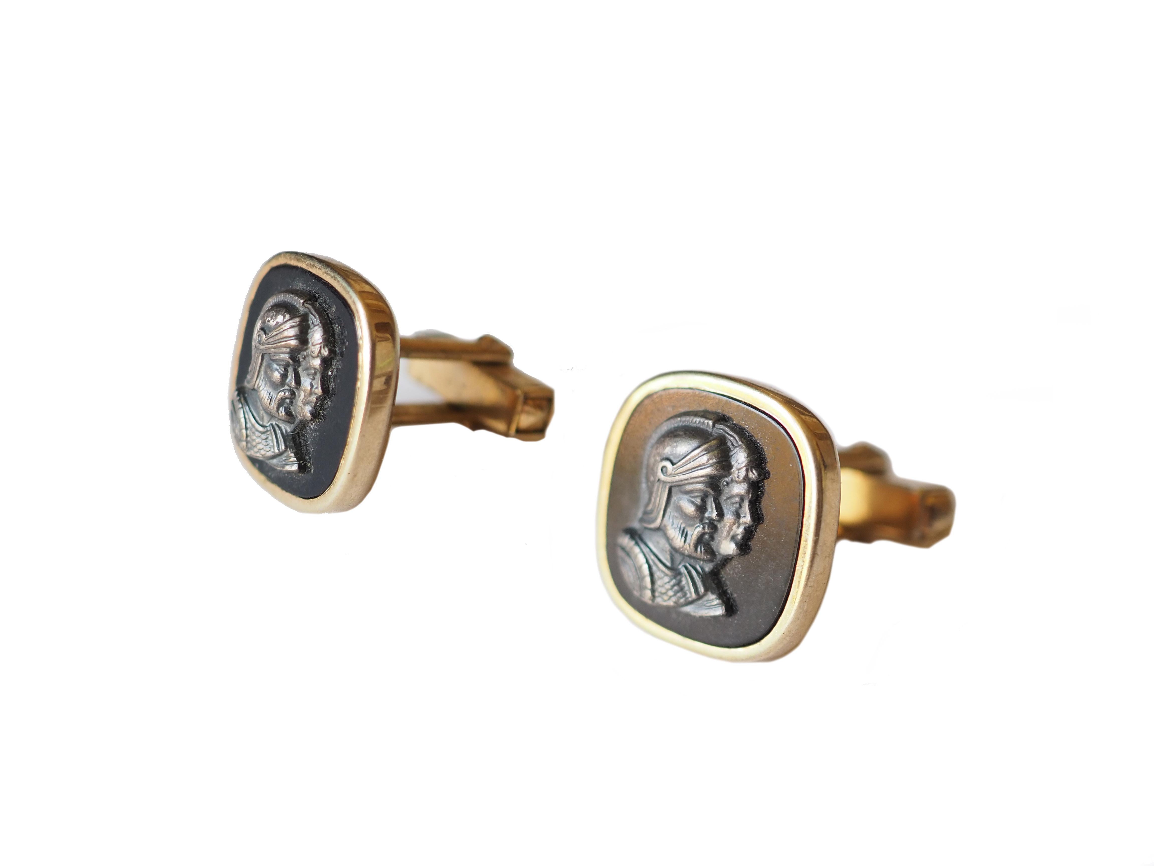 Carved Cameo Cufflinks glass paste gold plated. Measures 1x1 cm
All Giulia Colussi jewelry is new and has never been previously owned or worn. Each item will arrive at your door beautifully gift wrapped in our boxes, put inside an elegant pouch or