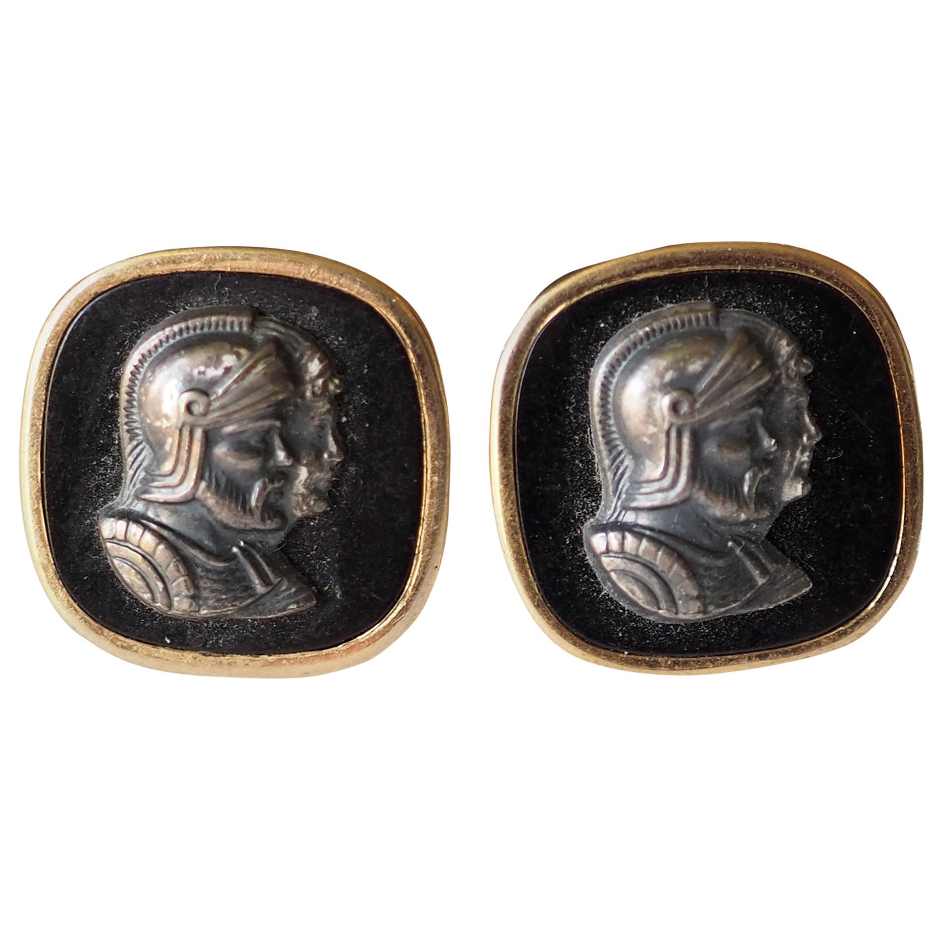 Carved Cameo Cufflinks Glass Paste For Sale