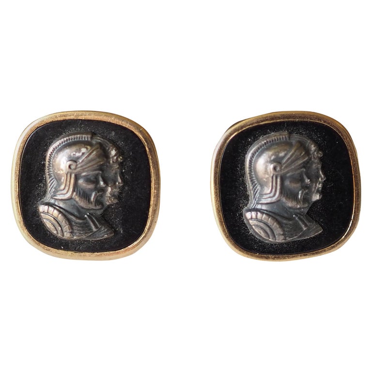Carved Cameo Cufflinks Glass Paste For Sale at 1stdibs