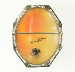 Carved Cameo Diamond Gold Brooch Pendant