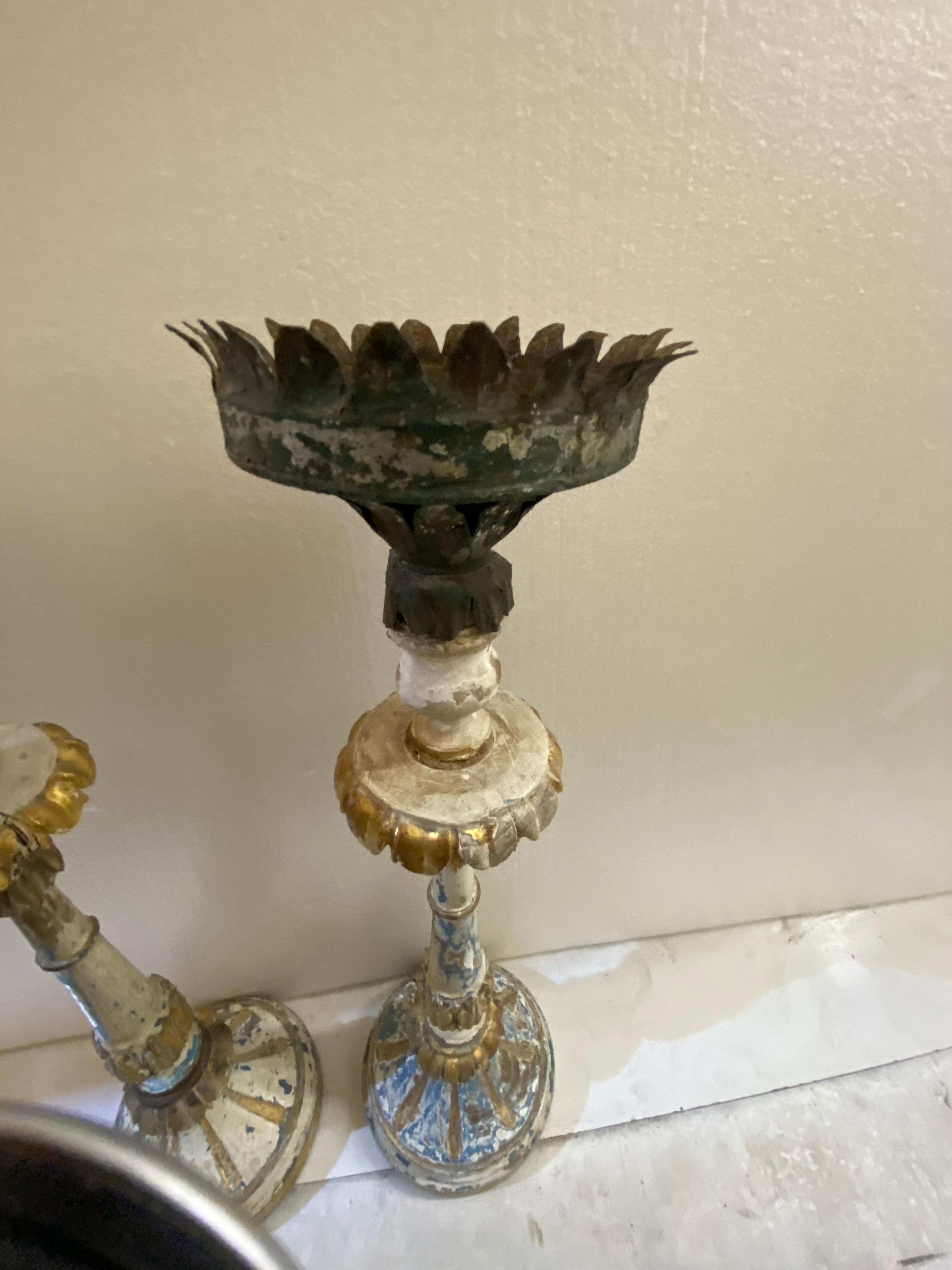 Rustic Carved Candle Stick For Sale