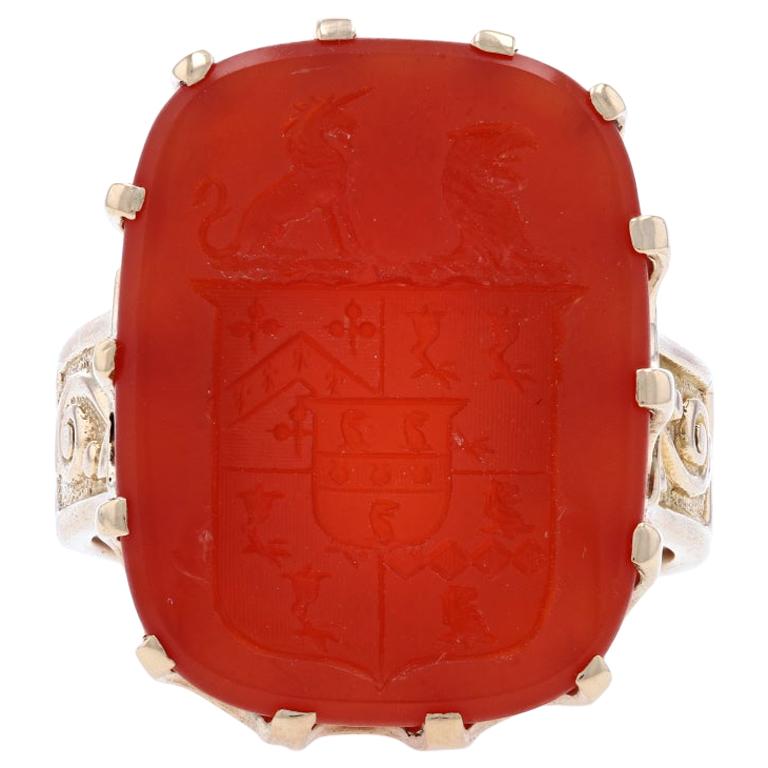 Carved Carnelian Coat of Arms Ring, 14 Karat Yellow Gold Unisex