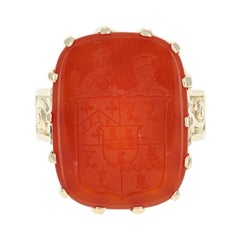 Carved Carnelian Coat of Arms Ring, 14 Karat Yellow Gold Unisex