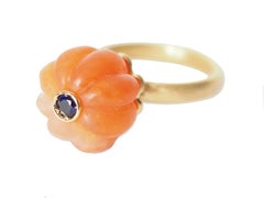 Carved Carnelian Gold Tourmaline Blu Sapphire Ring