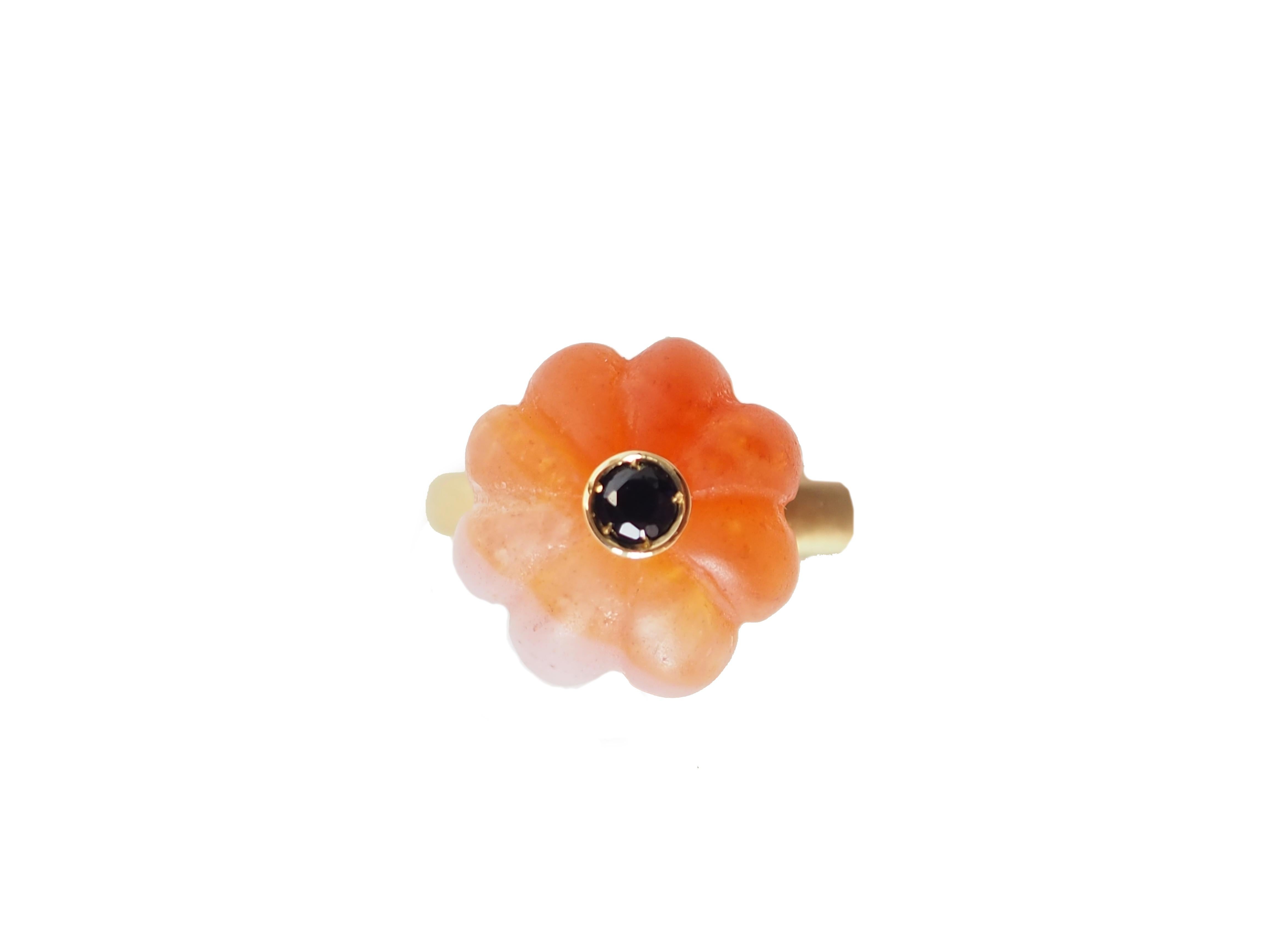 Women's or Men's Carved Carnelian Gold Tourmaline Blu Sapphire Ring For Sale