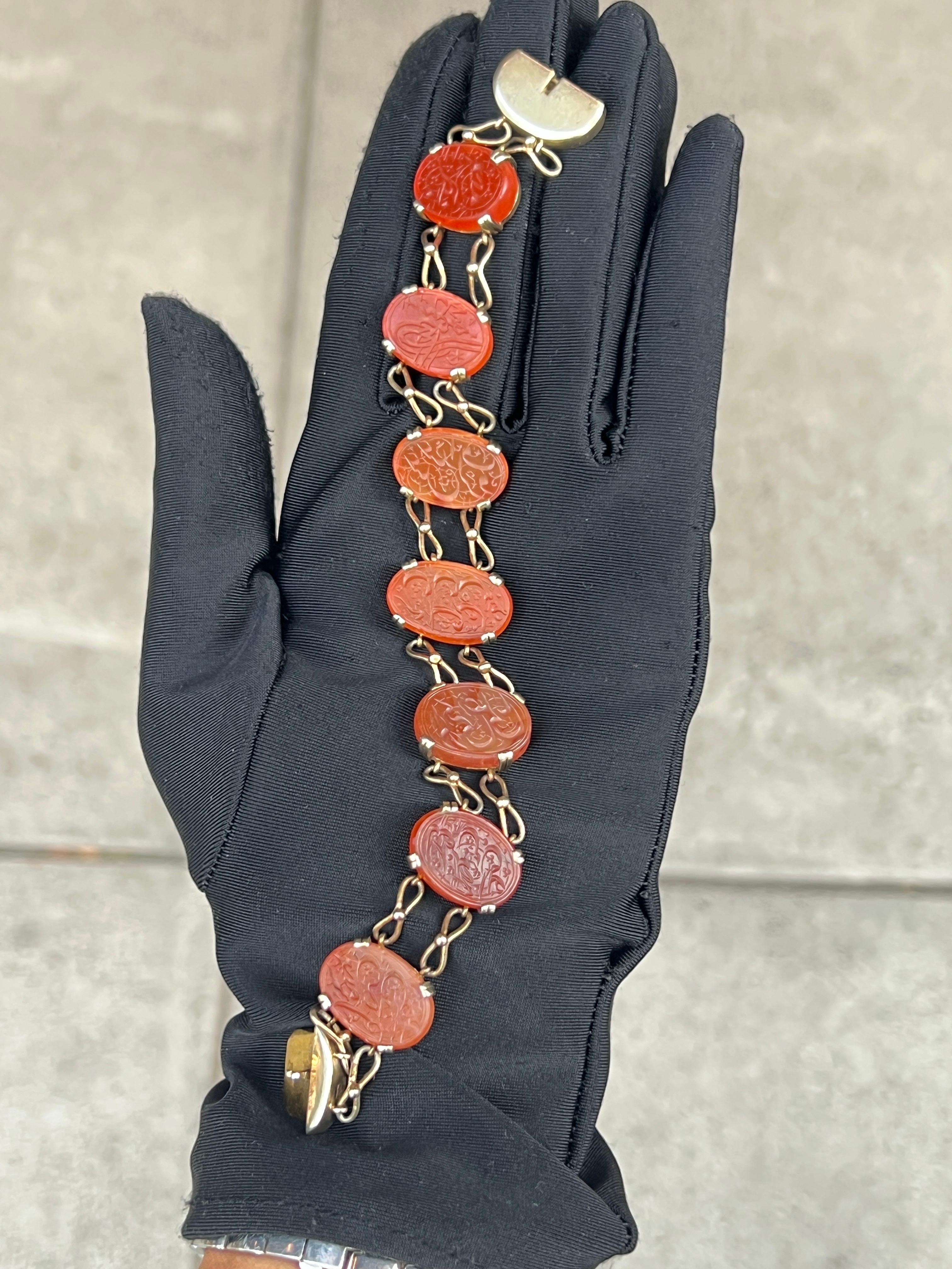Oval Cut Carved Carnelian Islamic Calligraphy  Bracelet For Sale