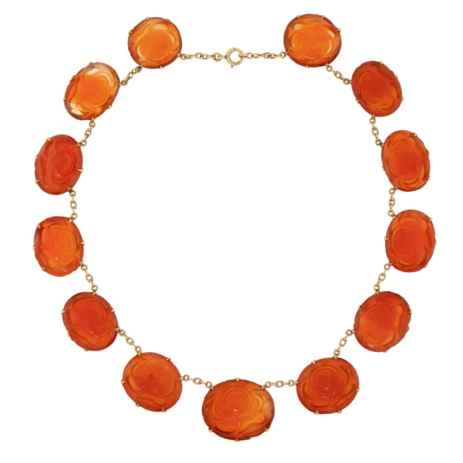 Cabochon Carved Carnelian Necklace For Sale