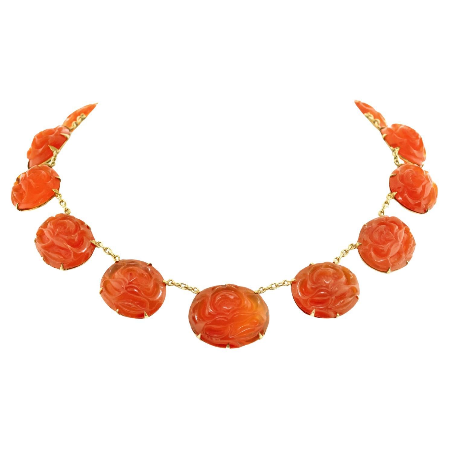 Carved Carnelian Necklace For Sale