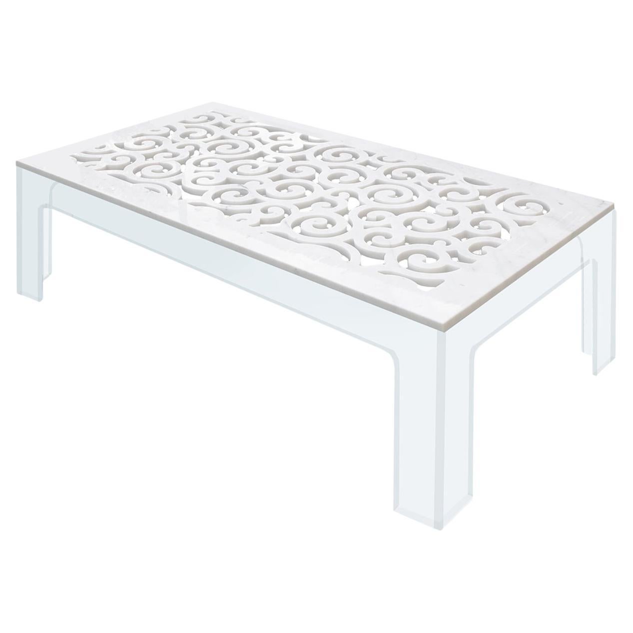 Carved Carrara Coffe Table For Sale