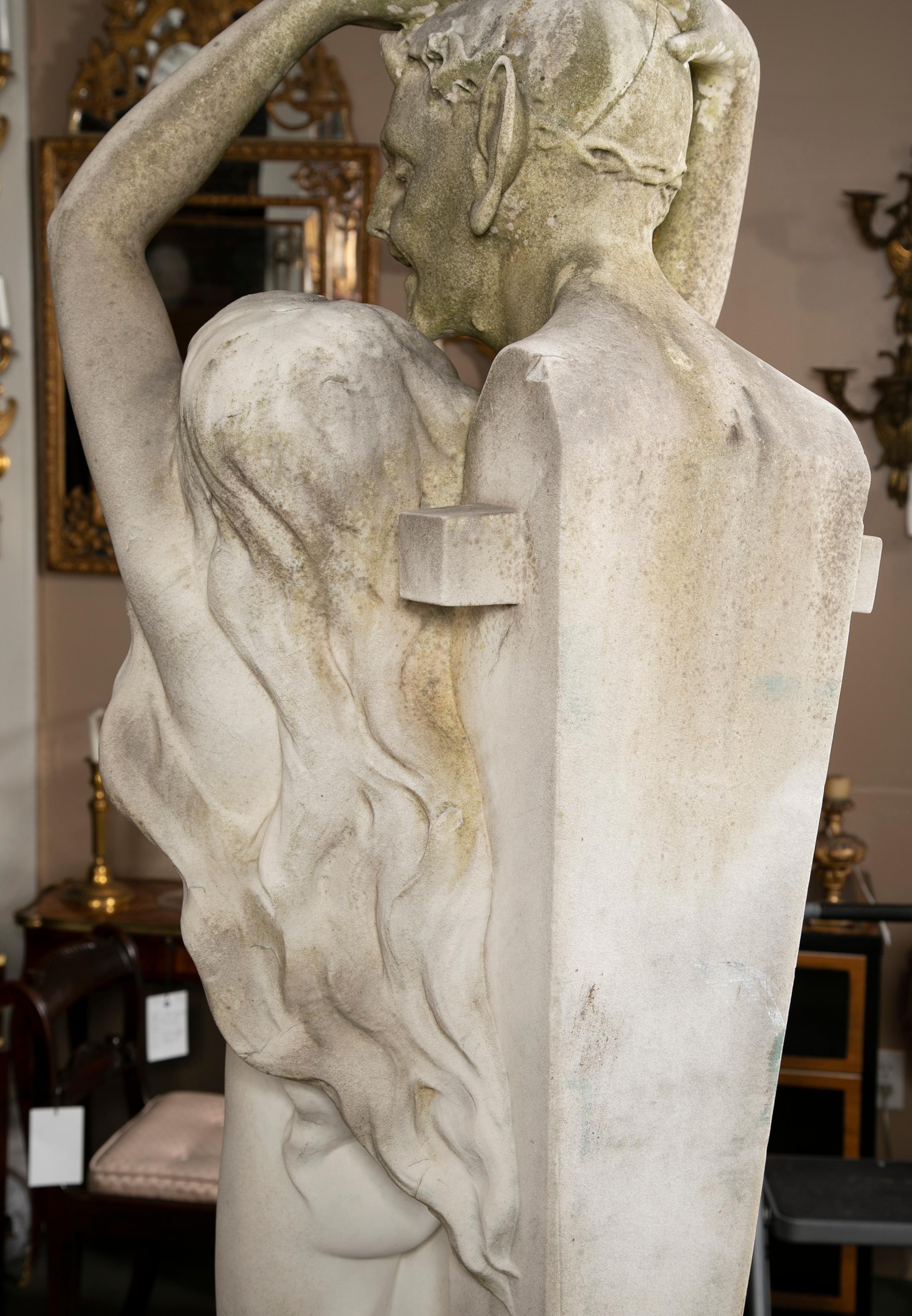 Carved Carrara Marble Statue of a Satyr & Maiden 6