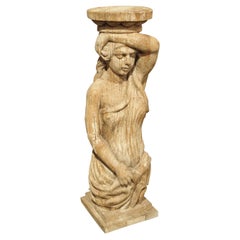 Antique Carved Caryatid Statue or Pedestal, Early 20th Century