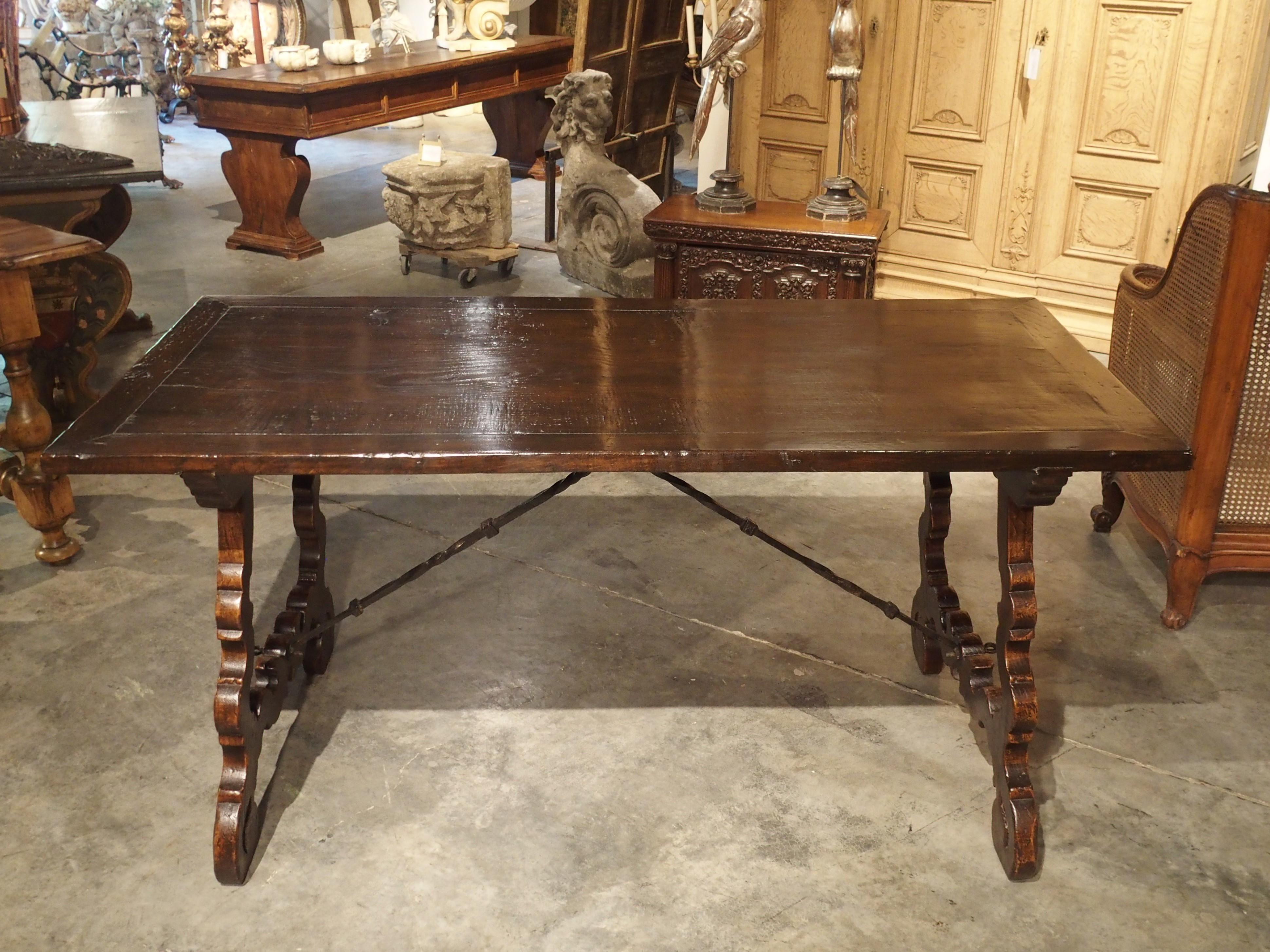 Carved Catalan Table with Lyre Legs and Wrought Iron Supports 5